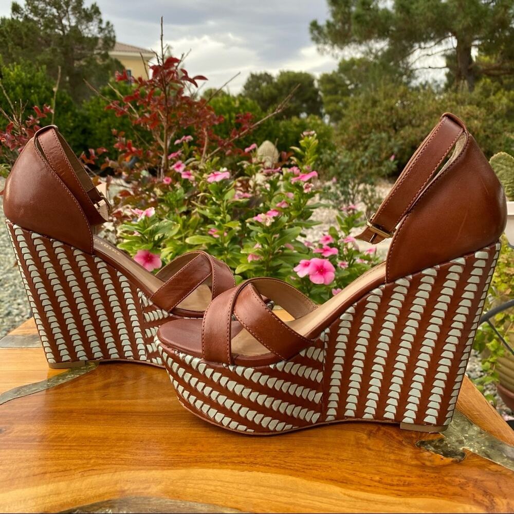 Pour La Victoire Italian Made Leather Soled Platform Wedges Size 6 - Picture 8 of 10